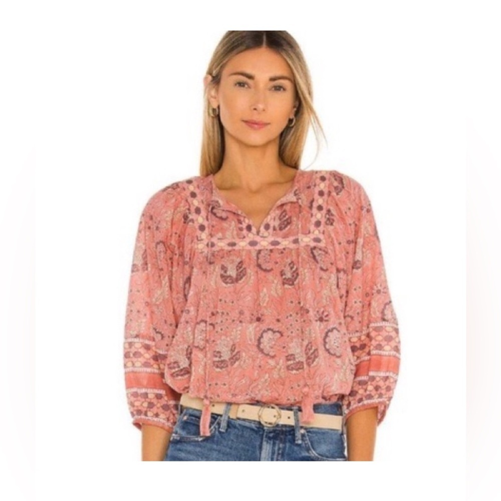 Cleobella Pink Amarills Peasant Tassel Boho
Long Sleeve Blouse. Size S